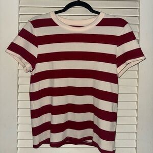 American Eagle Outfitters Red and White Striped Short Sleeve Tee